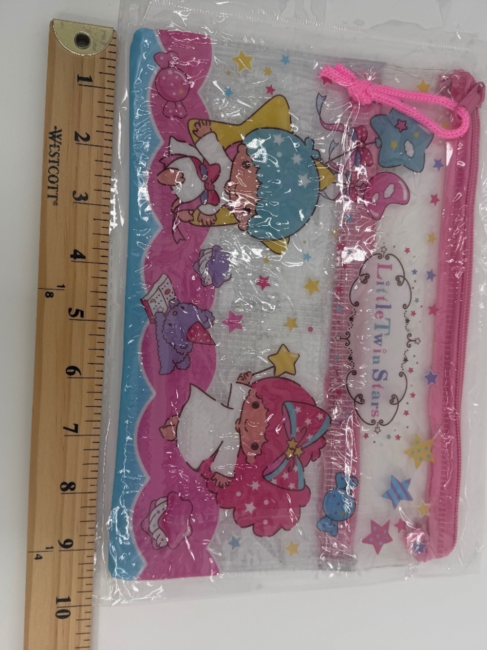 Little Twin Stars PVC Mesh Pouch NEW Bag Zipper Medium Pink Clear - Picture 6 of 8